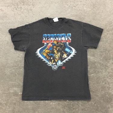 Vintage Scorpions Tee 1990s Retro Size Large + Rocker + Black Cotton + Short Sleeve + Band Tour T- Shirt + Winterland + Unisex Clothing 