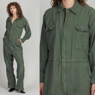 Vintage Olive Drab Army Coveralls - Men's Small | 80s Distressed Cotton Military Flight Suit 