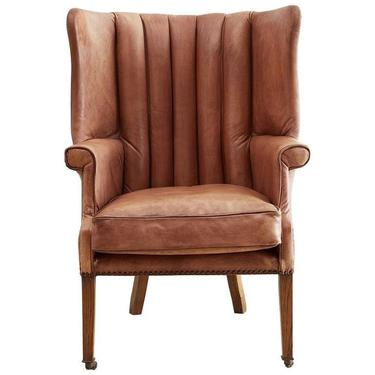 English Georgian Style Leather Wingback Porters Chair by ErinLaneEstate