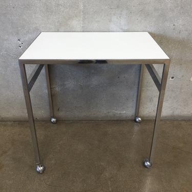 White Formica &amp; Chrome Side Table in the style of Milo Baughman