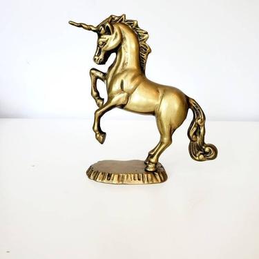 Vintage Brass Rearing Unicorn on Base 
