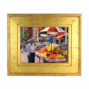 Oil Painting New York City Colorful Fruit Vendor on 12th Street sgnd Bonnie Mincu 