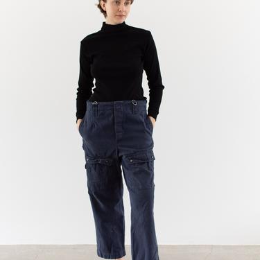 Vintage 32 Waist Washed Blue Front Pocket Trousers | Unisex High Rise Button Fly Cotton Pants | 