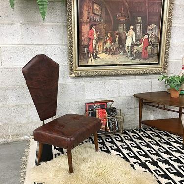 LOCAL PICKUP ONLY Vintage Pearl Wick Butlers Chair Retro 1970s High Back Burgundy Vinyl Tufted Chair with Pointed Wood Feet Suit Valet 