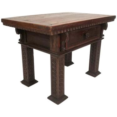 Italian Renaissance Revival Carved Oak and Walnut Side or Coffee Table