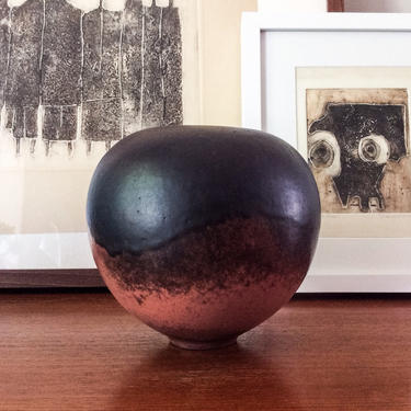 Copper Red Glaze Sphere Weedpot Vase Studio Pottery Signed Art Vintage Mid Century Germany Earth Tones Raku Modern 