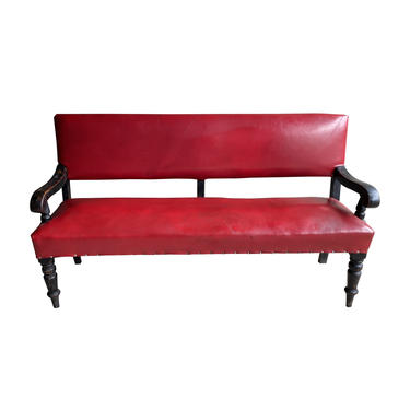 Bench with Ebony Wood & Red Leather, 19th Century