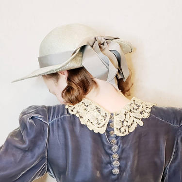 Vintage Gray Straw Fedora with Bow / 60s does 30s Summer Hat by Fabini Derby Day 