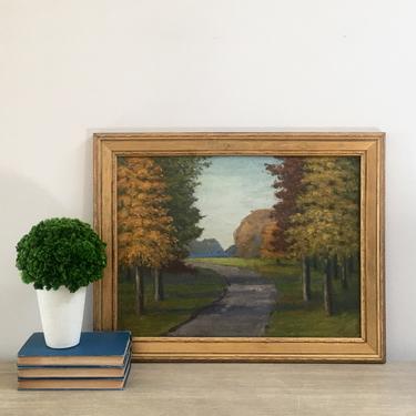 Vintage Oil Painting Lincoln Park Chicago Landscape 1930s Small Framed Original Signed Antique Painting 