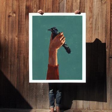 Bird in Hand.  extra large wall art . giclee print 