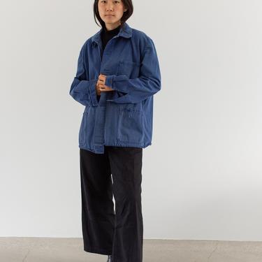 Vintage Blue Sun Faded Chore Jacket | Unisex Herringbone Twill Cotton Utility Work Coat | L | FJ033 