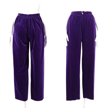 70s YSL high waist velvet pants 2-4 / vintage 1970s Yves Saint Laurent royal purple jewel tone velveteen trousers 36 XS 