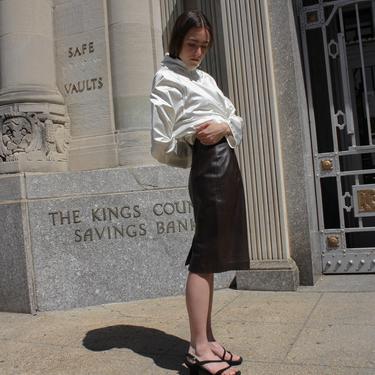 Chocolate Leather Pencil Skirt