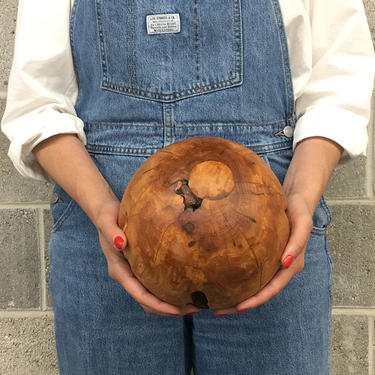 Vintage Teak Wood Ball 1990s Contemporary + 24 Inch Diameter + Sphere + Rough Cut + Brown and Tan + Handmade + Home and Table Decor 