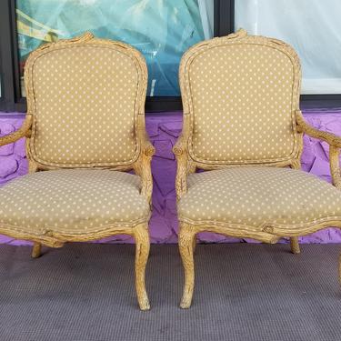 Vintage Hollywood Regency Faux Bois Arm Accent Chairs  A Pair . 