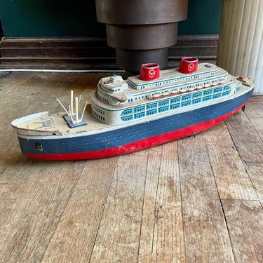 Japanese Queen of the Sea Tin Litho Ship Boat Modern Toys of Japan Large Vintage Mid-Century Prop MT Marx 