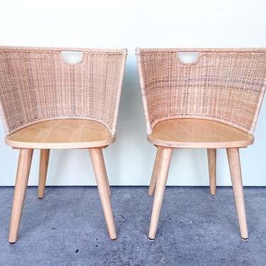 Pair of Modern Rattan Barrel Chairs
