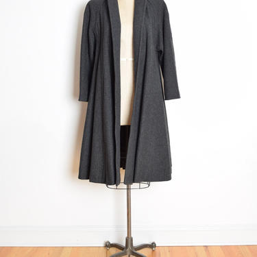 vintage 80s coat UNGARO gray wool swing trapeze jacket stroller coat L XL clothing 