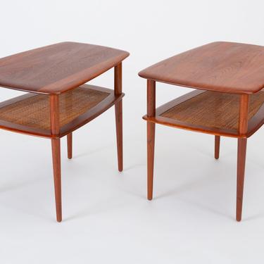 Pair of Teak Side Tables with Cane Shelf by Hvidt &amp; Molgaard for France &amp; Daverkosen
