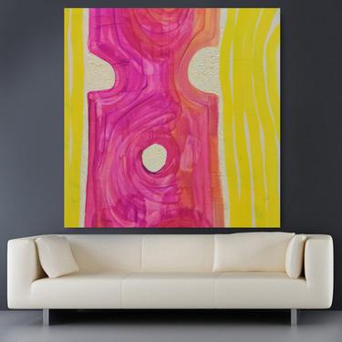 Yellow-Pink Thick-Edged Gallery Style Canvas Painting Abstract Minimalist Modern Original Art Contemporary Art by Dina Commission Art by Art
