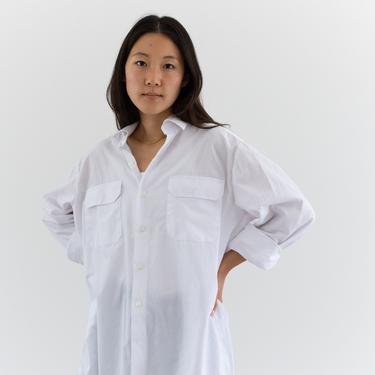 Vintage White Simple Shirt | Cotton Blend Two Pocket Blouse Tunic | M L | 