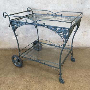 Vintage Woodward Two Tier Iron &amp; Glass Bar Cart