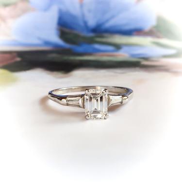 Estate Emerald Cut Diamond Baguette Engagement Ring 14K White Gold 