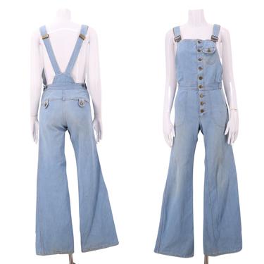 70s denim bell bottom overalls S / vintage 1970s GRAPEVINES jeans jumpsuit flared bottoms sz 2-4 