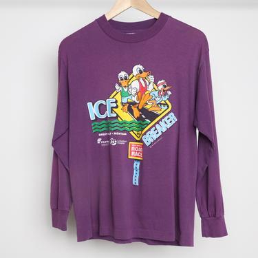 vintage ICE BREAKERS 1990s purple long sleeve t-shirt top soft thin vintage size medium running t-shirt -- men's size medium 
