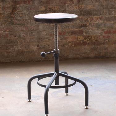 Industrial Stool Adjustable Drill Press Stool Ebony Beech wood top bar stools by CamposIronWorks