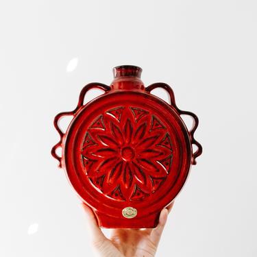 Mid Century Modern Glazed Red Vase // Siekera // German Studio Pottery 