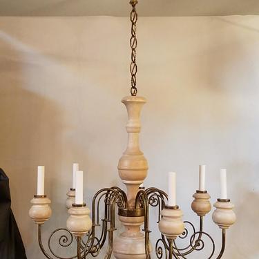 7 Arm Steel and Wood Chandelier