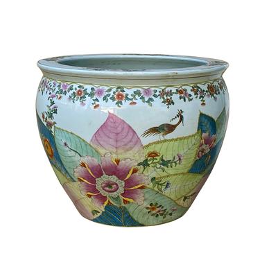 Chinese Oriental Vintage Porcelain White Flower Birds Graphic Pot cs6979E 