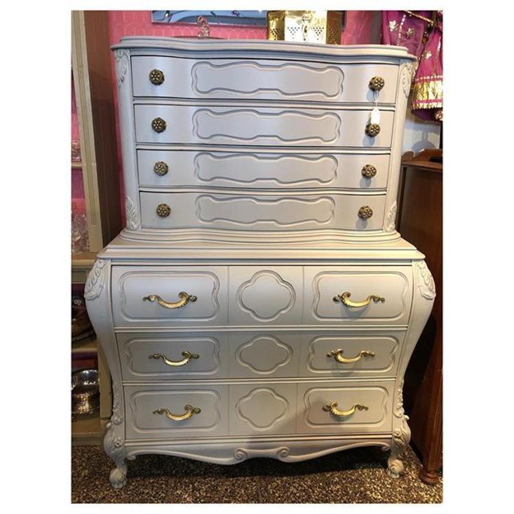 Tall BIG grey faux French chest of (7) drawers 38 W x 18 D x 61 H 