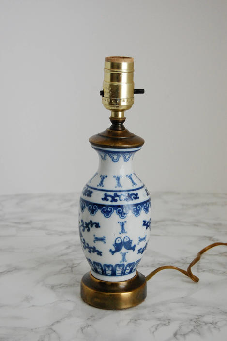 Vintage Blue And White Porcelain Lamp, Small Blue And White Chinoiserie Lamp