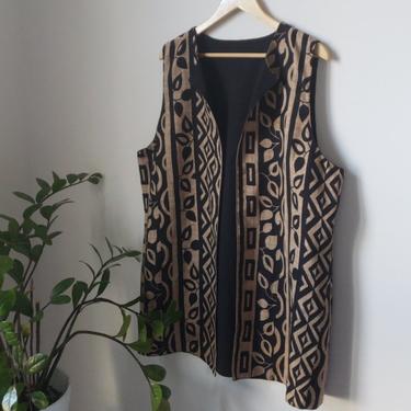 Oversized Printed Black and Tan Reversible Vest| Handmade Bohemian Ethnic Print Vest 