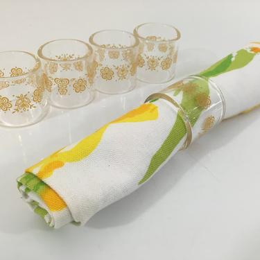 Vintage Pyrex Butterfly Gold Napkin Rings Set of Five (5) Ring Yellow Flowers Leaves Glass Mid-Century Retro Made in USA Dinner Table Party 