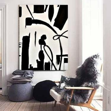 Sale-B&amp;W Canvas Painting 36 x 48 Abstract Minimalist Modern Artwork Original Painting Contemporary Art Large by Dina Commission Art by Art