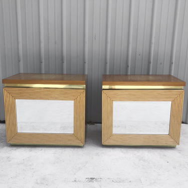 Pair of Vintage Modern Bamboo Front Nightstands 