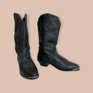 Vintage Women's DURANGO Black Cowboy Boots ~ size 8 1/2 M ~ Toe Tips ~ Western / Rockabilly ~ 