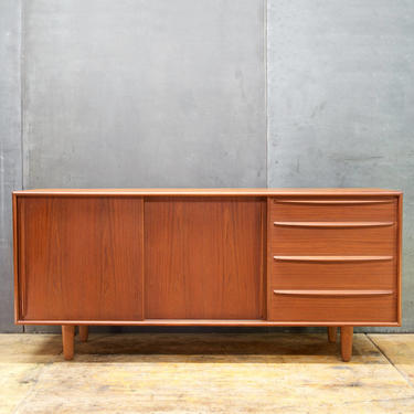 Vintage 1950s Teak Danish Madsen Credenza Mid-Century Modern Cabinet Buffet Flatware Scan Scandinavian Falster 
