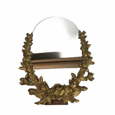 Vintage Ornate Laurel Gold Carved Wood Standing Vanity Mirror, 18&amp;quot; 