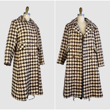 CHECKS PLEASE Vintage 60s Oversized Houndstooth Plaid Coat | 1960s Ransohoffs Kingsley Overcoat | 50s 1950s Mid Century Outerwear | Medium 