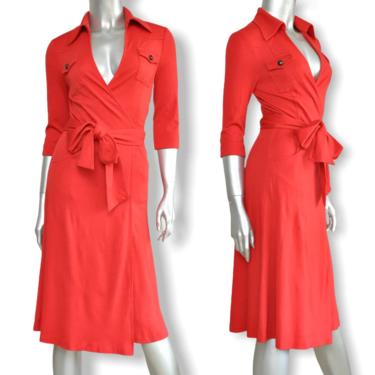Vintage Diane Von Furstenberg Red Wrap Dress Medium Midi 100% Wool 
