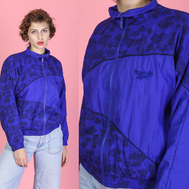 90s Reebok Windbreaker - Small | Vintage Zip Up Leaf Print Streetwear Track Jacket 