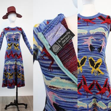 1971 ALLEY CAT Betsey Johnson bird knit dress museum held xs | new knitwear 