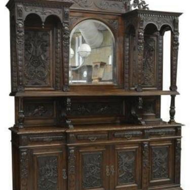 Antique Sideboard, With Mirror, French Renaissance Revival Carved Walnut, 19th C