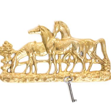 Vintage Brass Key Hook, Horses Key Holder 