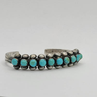 Old Pawn Silver Turquoise Cuff - Zuni or Navajo - 40s/50s Cuff - Multicolor Turquoise - Thin Cuff 