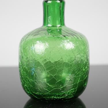 Green Blenko Crackle Glass Bottle Vase